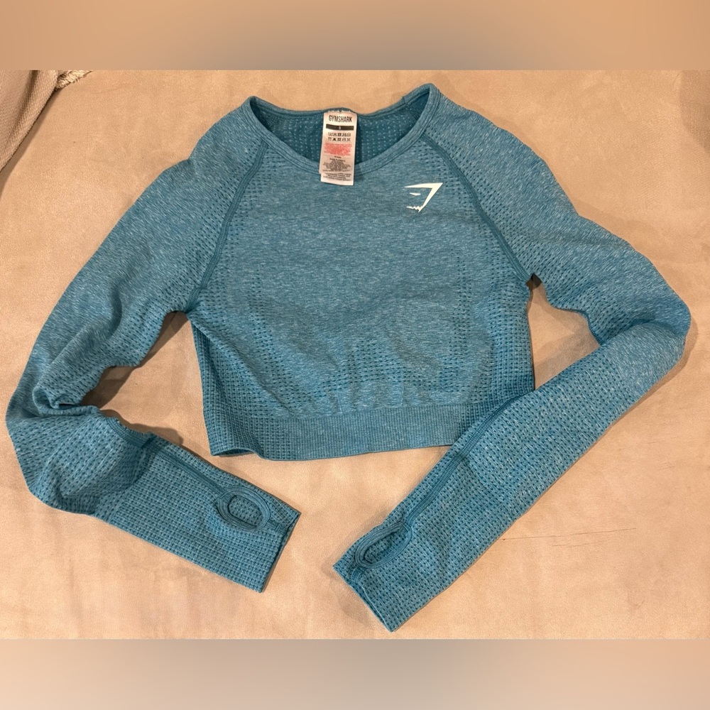 Gymshark‎ Teal Women's Crew Neck Long Sleeve Crop Top Size Small
